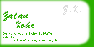 zalan kohr business card